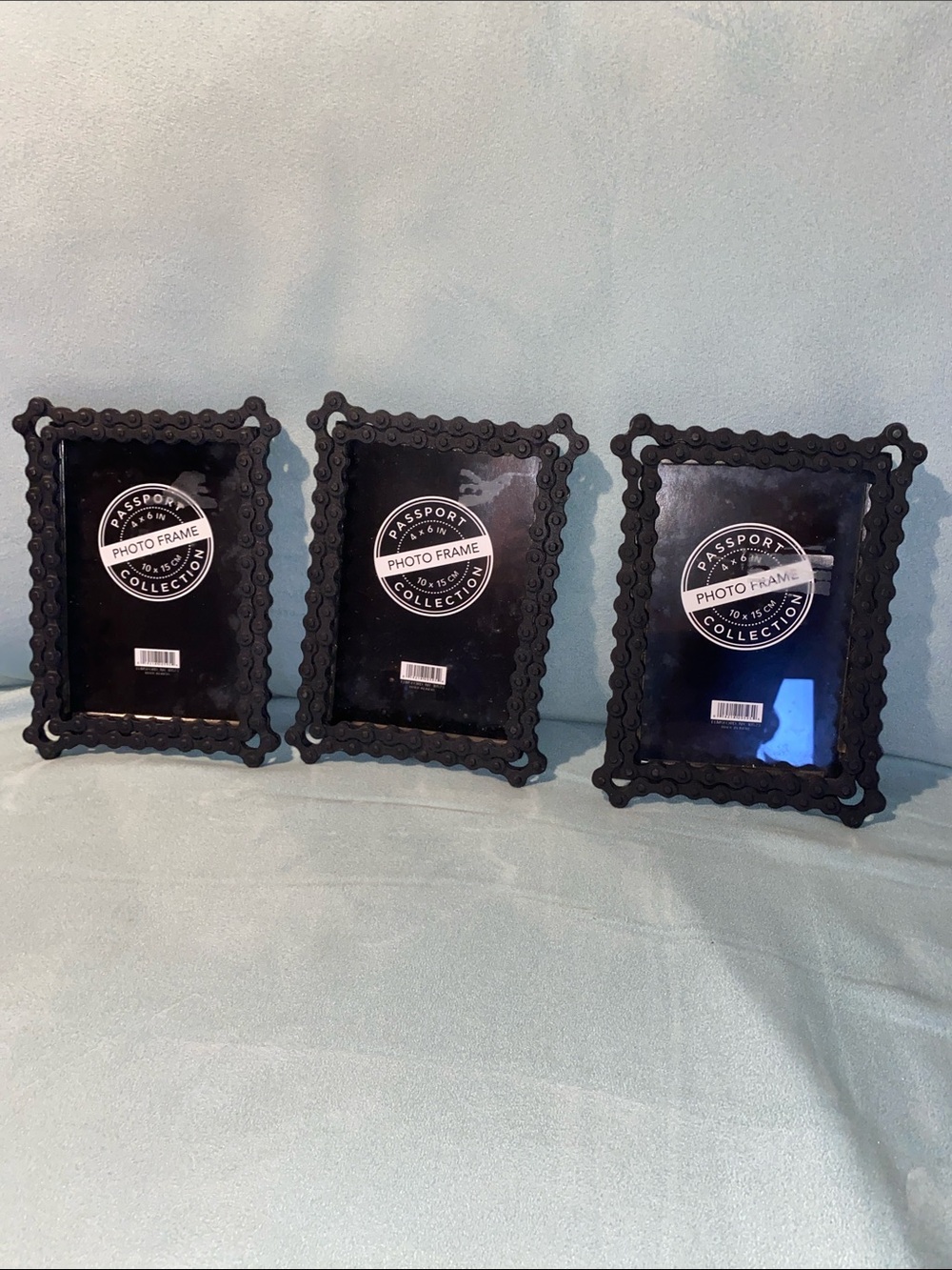 Set of 3 - 4” x 6” Black Decorative Photo Frame - Bicycle Chain Style Edge